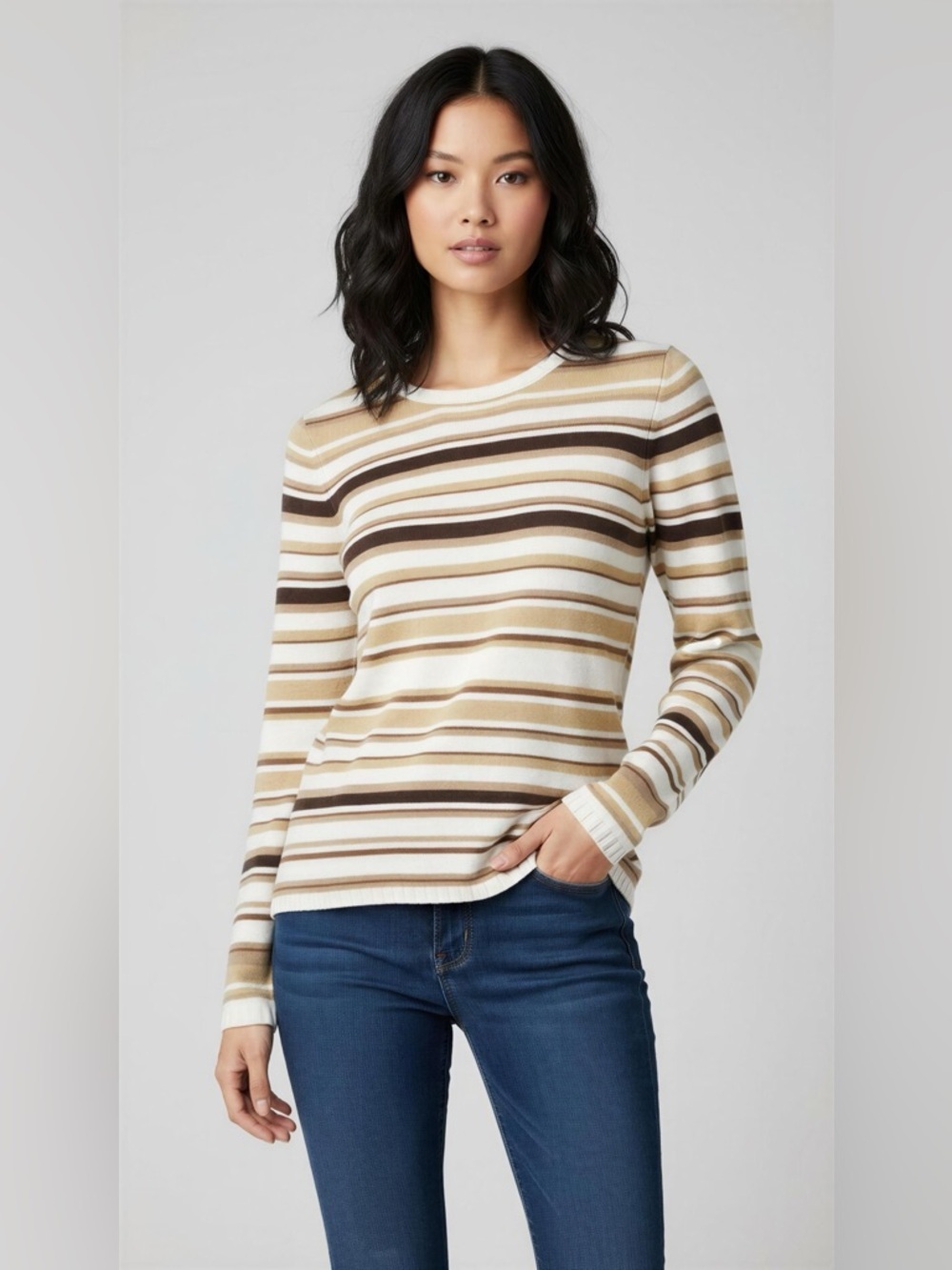 Izod Women's Striped Long Sleeve Crewneck Sweater Size M